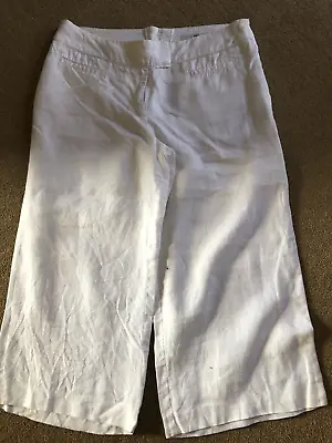 H&M Ladies White Linen Cropped Trousers Size EU38/UK10 • £4
