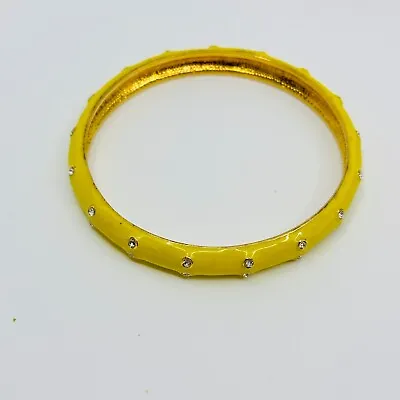 J. Crew Bangle Bracelet Yellow Enamel Pave Crystal Gold Tone Jewelry • $16.95