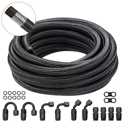 VEVOR 8AN 20 FT Fuel Line Kit Stainless Steel Nylon Braided 12 Hose End Fitting • $70.89