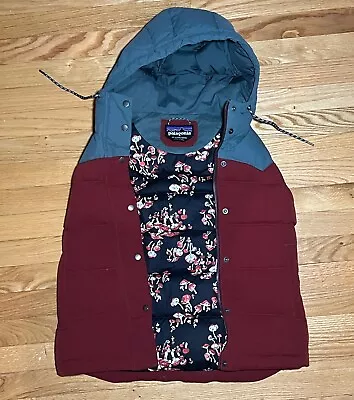 Patagonia Bivy Vest Women's XS Drumfire Red Hooded Puffer Down Mushroom Lined • $85