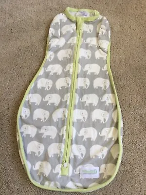 $7.99 • Buy Woombie Baby Swaddle 0-3 Month 5-13 Lbs Convertible Gray White Elephanfs Green