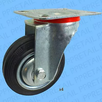 £11.15 • Buy 4 X RUBBER SWIVEL CASTOR WHEELS EXTRA LARGE 4 /100mm Heavy Duty Truck Caster Set