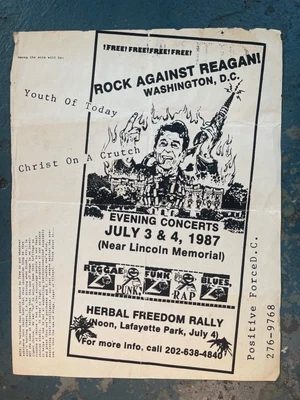 $40 • Buy Vintage Punk Rock Political Flyer Washington DC 1987 Rock Against Ronald Reagan
