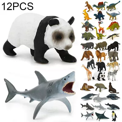 12Pcs Animal Model Plastic Figures Jungle Wild Ocean Zoo Animal Playset Toy Kit • £8.27