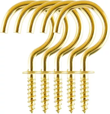 BRASS HOOKS PACK Cup *Screw In* Gold Metal SHOULDERED Ceiling Kitchen Mug Peg • £2.70