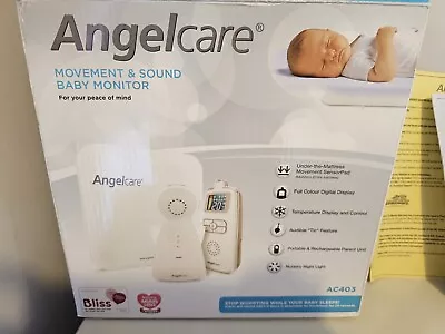 Angelcare AC403 Digital COLOUR Breathing Movement / Sound BABY MONITOR + Pad VGC • £30