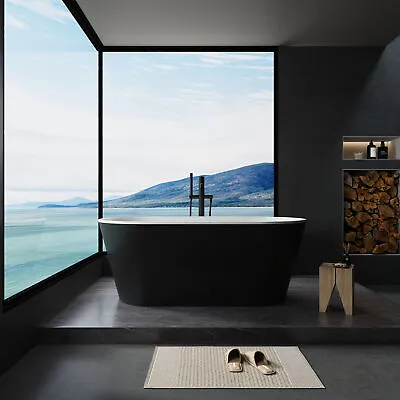 66  Acrylic Freestanding Bathtub Soaking Bathtub W/ Chrome Overflow Drain Black • $894.99