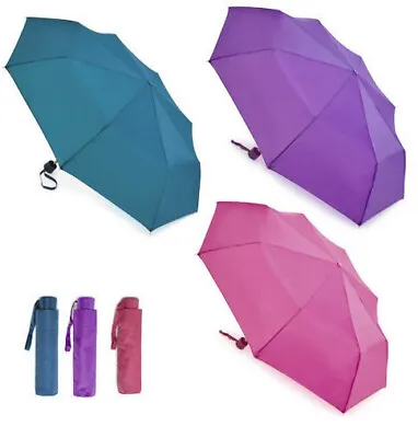 Unisex Compact Handbag Size Folding Umbrella Pink Purple Turquoise New • £8.99