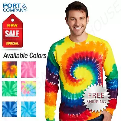 Port & Company Mens Tie-Dye 100% Cotton Long Sleeve Standard Fit T-Shirt PC147LS • $14.02