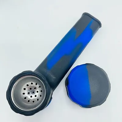 $7.99 • Buy Silicone Smoking Pipe With Metal Bowl & Cap Lid | Blue/Black  | USA