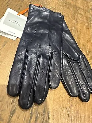 LADIES GLOVES Fleece Lined LEATHER John Lewis NAVY BLUE S/M BNWT Gift • £14.99