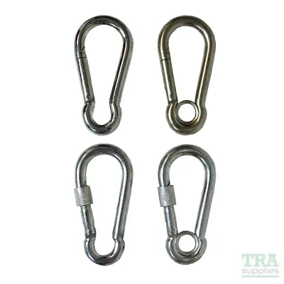 Carbine Hook Screw Thimble Nut Locking Carabiner Zinc Plated Snap Hook NEW • £1.20