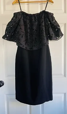 Shoshanna Black Astor Off The Shoulder Dress Eyelet Lace Sleeves Size 10 NWT • $22.95