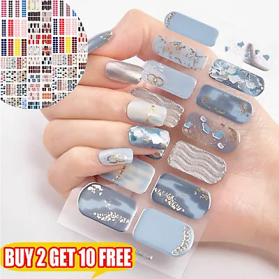 2+10 Strips  Cured Gel Nail Stickers UV Lamp Not Required Gel Wraps Glitter • £2.54