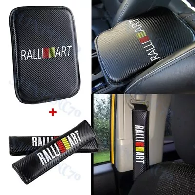 Carbon Fiber Car Center Armrest Cushion Pad Cover + Seat Belt Cover JDM RALLIART • $13.98