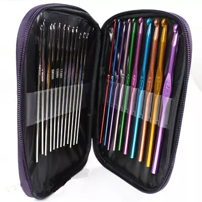 22pcs Aluminum Crochet Hooks Needles Knit Set，Multi-Color Weave Craft Yarn Tools • $6.26