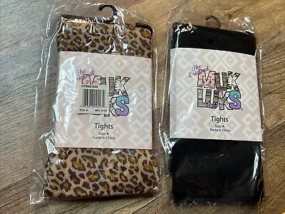 Muk Luks Tights Pack Of 2 Pair Size Small Sz “A” Multi Pack Black Leopard Print • $10