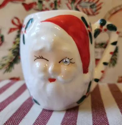 Vintage Christmas Winking Santa Mini Mug With Shiny Eye • $9.99