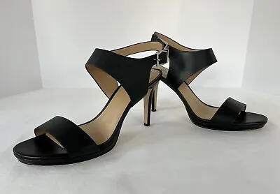 Michael Michael Kors Black Leather Strappy Buckle Silver Hardware Heels 9 M • $24.99