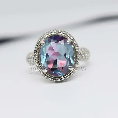 925 Sterling Silver Unique Alexandrite Gemstone Halo Diamond Engagement Ring • $39.52