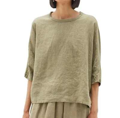 NWT Bassike Linen & Cotton 3/4 Sleeve T-Shirt [Size XS] Khaki Green Top Shirt  • $189