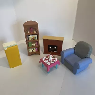 Fisher-Price Mattel Dollhouse Furniture Mixed Lot Recliner Fireplace Fridge More • $18.99