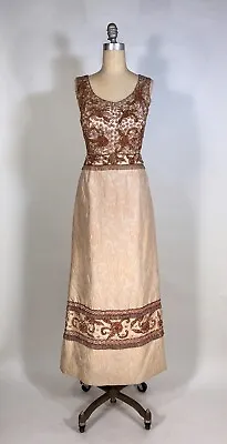 Vintage 1960's MUSEUM QUALITY Heavily Beaded Couture Pink Brocade Gown Dress S-M • $445