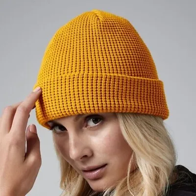 Beechfield Hat Organic Cotton Waffle Beanie Cap Winter Breathable Warm Thick • £9.99
