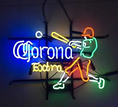 Corona Baseball Player Neon Sign Light Tiki Bar Wall Hanging Nightlight 17 X14  • $181.50