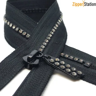 Rhinestone Zip CLOSED END. Chunky Plastic Teeth Zipper Black And  White Zipper • £2.35