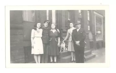 Vtg Photo WWII Era Family Scene Man Soldier Mother Father Woman Dog 1940's OPL2 • $7