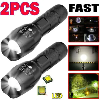 2Pcs Brightest 2500000LM LED Tactical Flashlight IP65 Waterproof Torch Spotlight • $8.30