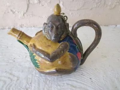 Monkey Teapot Minton Majolica Style Multicolor Porcelain • $199