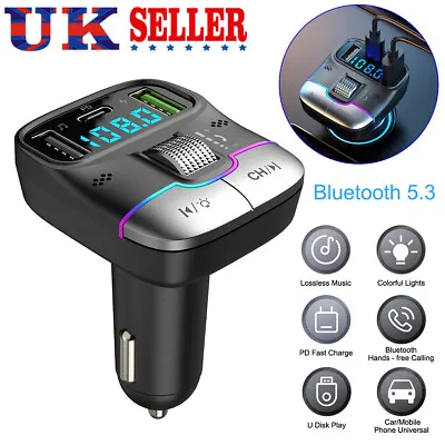 25W Wireless Bluetooth Car FM Transmitter USB+PD Charger Audio MP3 Music Player • £12.59