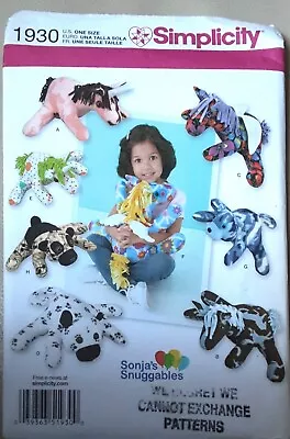 £9.99 • Buy Simplicity 1930 Sonja's Snuggable Fleece Animals Sewing  Pattern, Uncut