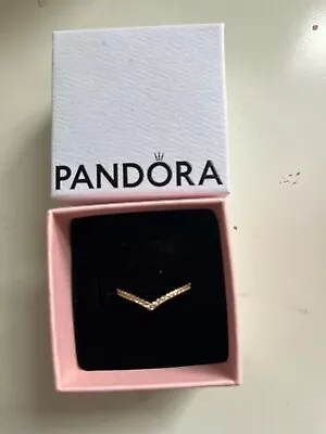 Pandora Beaded Wishbone Yellow  Gold Plated Ring Size 56 Brand New • £25