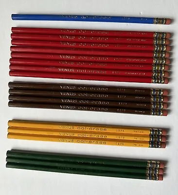 Venus Col-erase Drafting Coloring Pencils Green Yellow Brown Red Blue 1279 1278 • $12.99