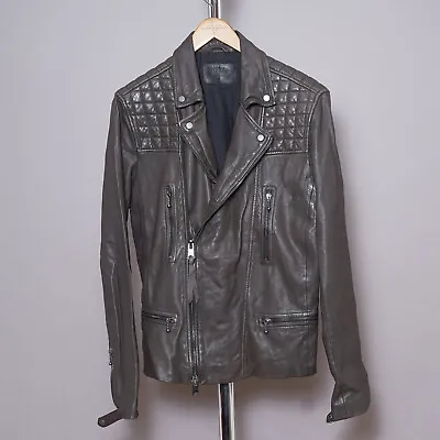 ALL SAINTS Mens ROWLEY Leather Jacket M Brown Biker Bomber Celebrity MEDIUM • £189.99