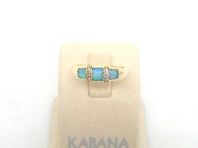 Authentic Kabana 14k Yellow Gold Ring  3 Star Opal Inlay  Diamond Size 7 • $1136