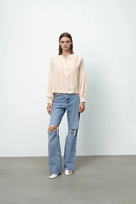 $20.65 • Buy Zara Textured Shirt Top Size M Slightly Sheer Peach Loose Relaxed Fit