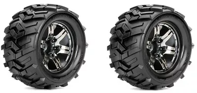 Roapex Morph 1/10 Monster Truck Tires Mounted On Chrome Wheels 12mm Hex • $29.99