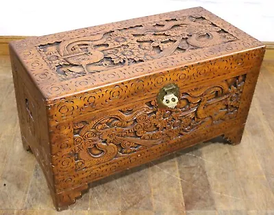 Antique Style Heavily Carved Camphor Chest - Ottoman - Blanket Box - Coffer • £250