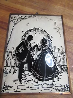 Vintage Convex Silhouette Reverse Paint Picture-Courtship • $14.99