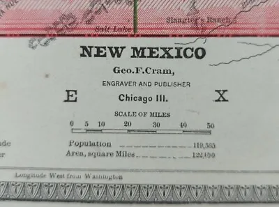 Vintage 1883 NEW MEXICO Map 11 X13  ~ Old Antique Original LAS VEGAS SANTA FE NM • $61.16