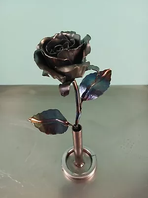 Metal Rose Handmade Rose Art Sculpture METALWORK Free Standing 2 Piece • $49.99