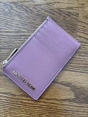 Michael Kors Jet Set Travel Medium Top Zip Card Case Wallet Coin Pouch Rose Pink • $37.98