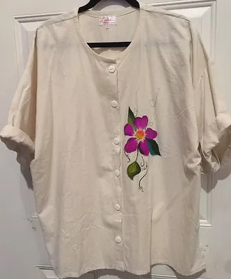 VTG Luisa Mexico Women’s Hand Painted Clothing  Cotton Shirt Size XL Chest 52  • $39.99