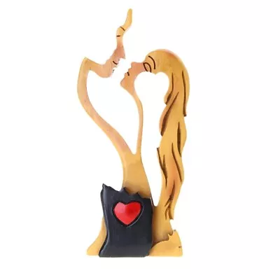 Abstract Statue Love Heart Couple Wooden Figurines Sculpture • $29.35