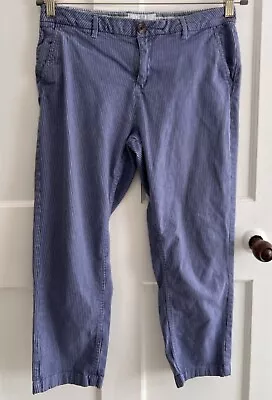 Ladies Fat Face Blue Striped Lulworth Crop Cropped Trousers Chinos Size 10 • £12