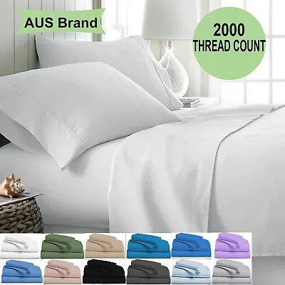$28.99 • Buy 2000TC 4PCS Bed Sheet Set Single/KS/Double/Queen/King Flat Fitted Pillowcases